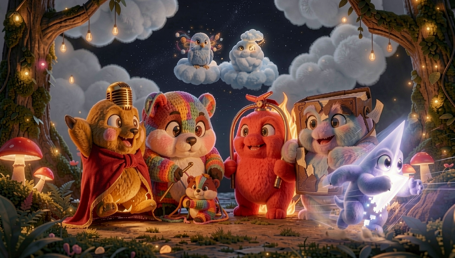 Magical companions in enchanted forest