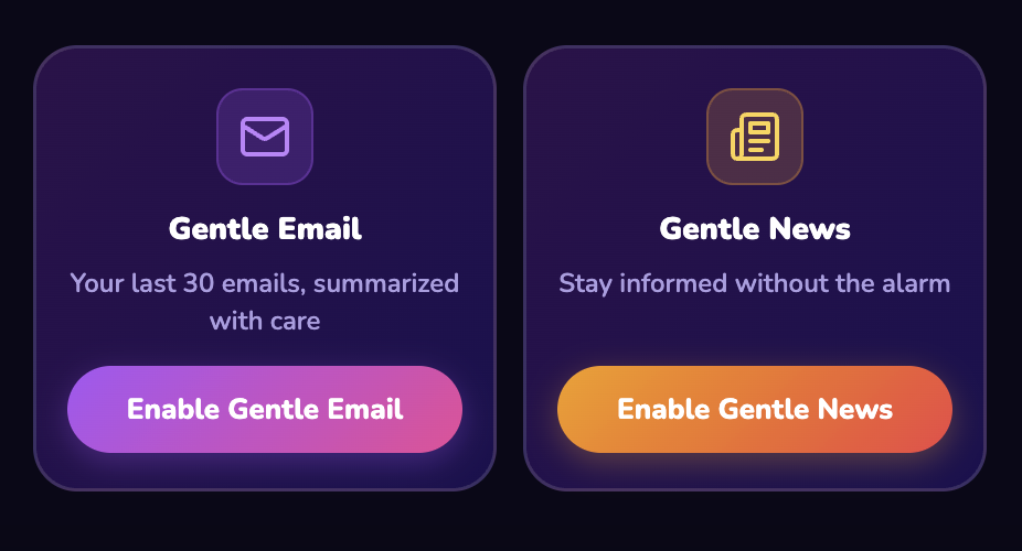 Gentle Email and Gentle News — Outlier app screens